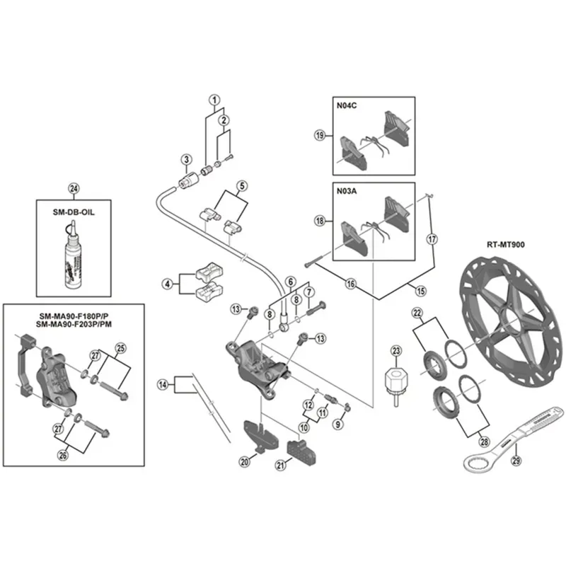 Shimano SPRE BRM985 Pad Pin Axle and Snap Ring Silver-1