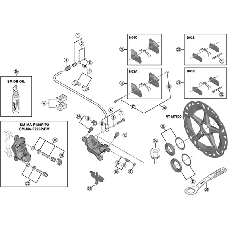 Shimano SPRE BRM785 Pad Pin Axle and Snap Ring Silver-1