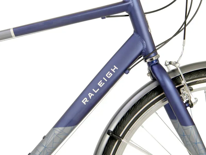 Raleigh Pioneer Tour Crossbar Hybrid Bike in Blue - Silver-6