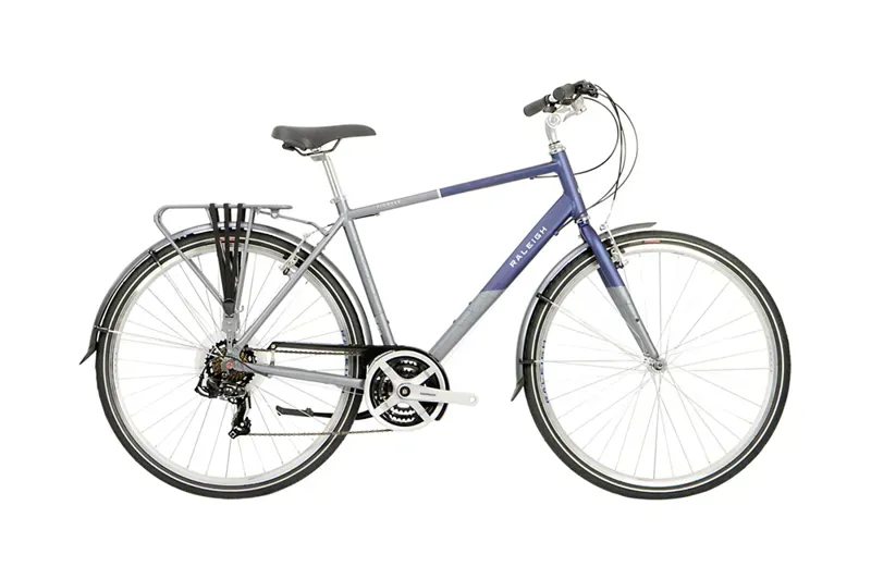 Raleigh Pioneer Tour Crossbar Hybrid Bike in Blue - Silver